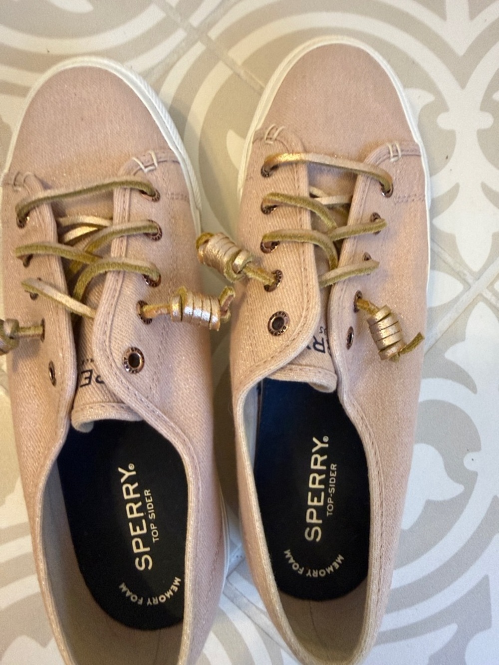 Sperry Women's Blush Canvas Sneakers with Metallic Gold Accents. Worn once